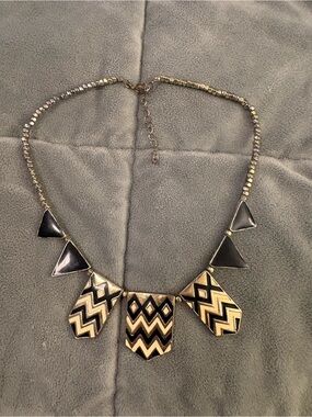 Gold and Black Geometric Chevron Statement Necklace